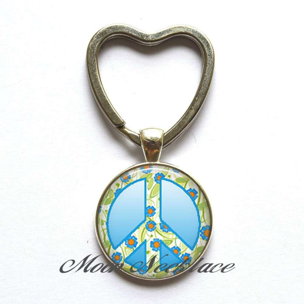 hippie jewelry hippie Keychain peace sign-ZE270 Peace sign Keychain hippie Key Ring Charm Keychain,Summer Sky Peace Sign Key Ring 